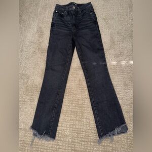 PAIGE Claudine High-rise Black Flare ankle Jeans with Frayed Hem